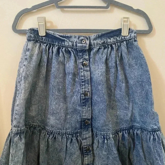 VINTAGE CHIC SPORT WASHED JEAN BUTTOM UP TIERED LONG COWGIRL SKIRT SIZE 7 - Picture 3 of 5